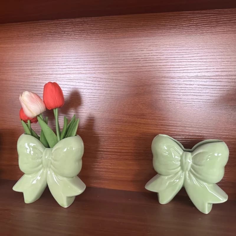 12 cm Bowknot Vaso in ceramica Pianta Vaso da fiori Ornamenti decorativi europei Regali di festa Decorazione per ufficio Accessori per la casa