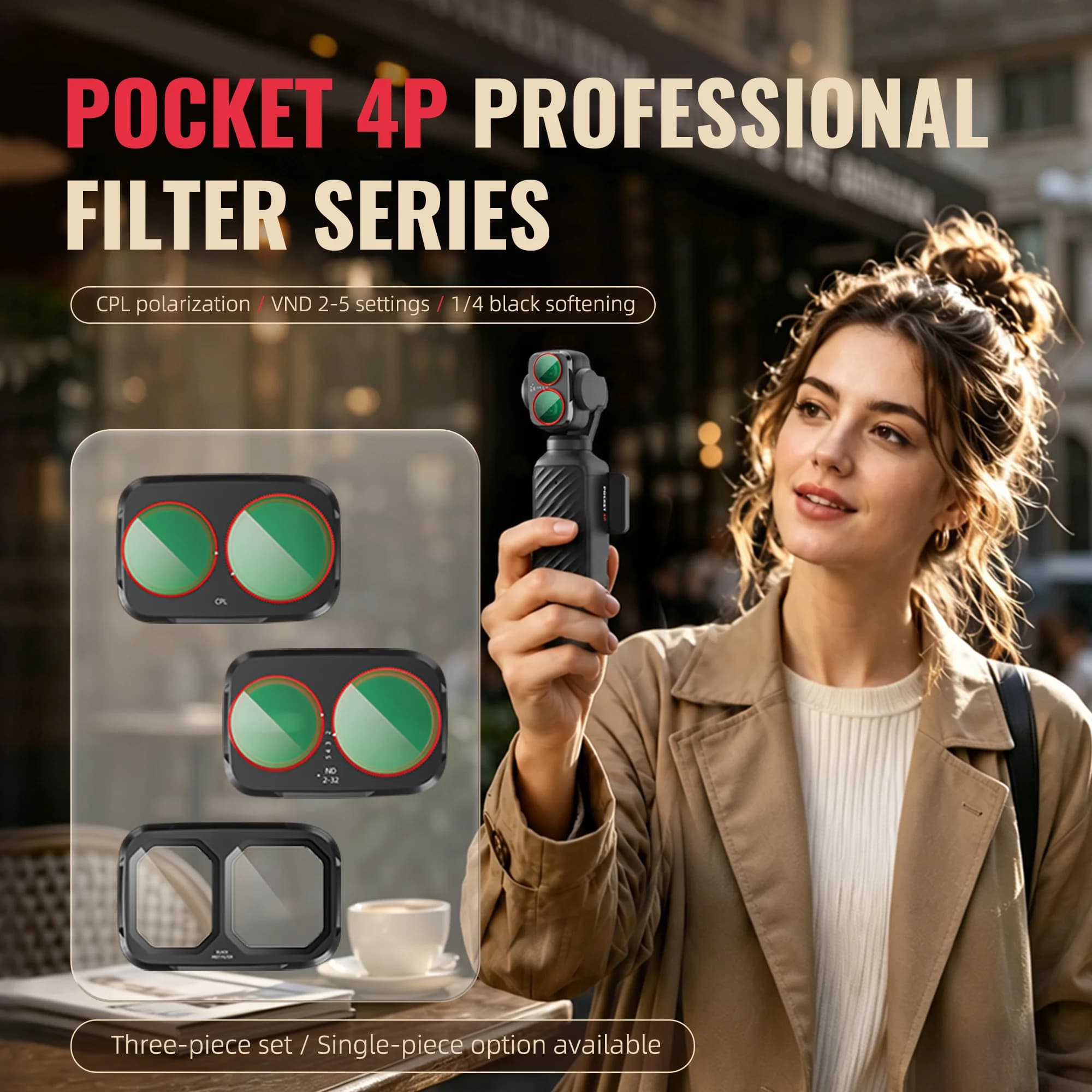 3pcs HD Lens Filter Set For Dji Pocket 4 Pro Camera Accessory CPL Adjustable VND Black Mist Multi Coated Optical Glass Filters