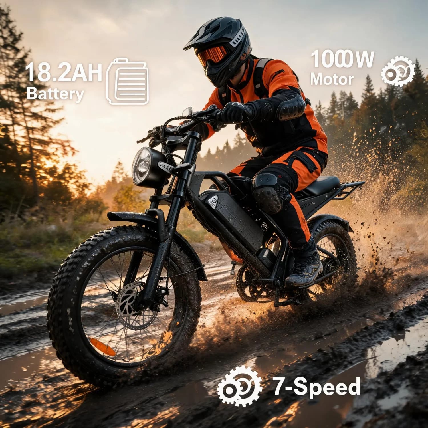 Adults Fat Tire E‑Bike for Mountain & Trail Riding,20" 48V 18.2Ah 1000W Brushless Motor,22MPH Max Speed,Shimano 7‑Speed,Hydraulic Disc Brake,Steel Crankset Light,Free Bike Bag Air Pump,USA Local Stock Gift for Him Shopping Cart