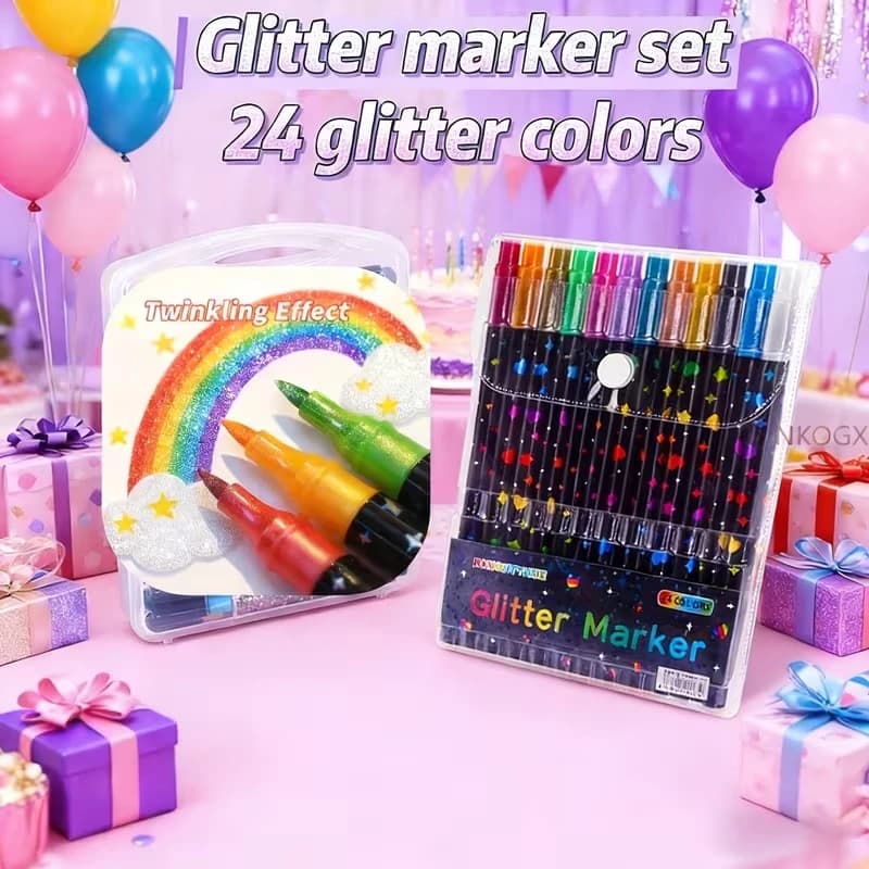 Penna glitter a doppia punta a 24 colori, con inchiostro ad asciugatura rapida, adatta per il journaling, l'artigianato e come regalo.