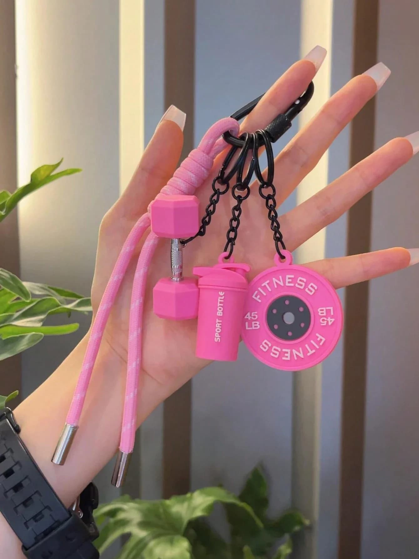 Portachiavi Fitness per Amanti della Palestra, Charm a Forma di Manubrio e Piastra Pesi, Accessorio per Borsa, Zaino e Auto