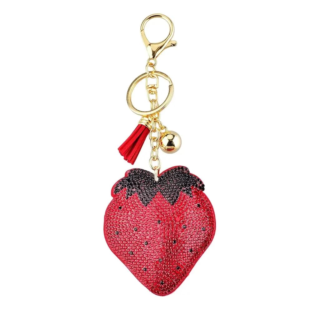 Portachiavi Bling a Forma di Ciliegia per Donne, Charm Scintillante con Strass per Borse, Chiavi dell'Auto, Zaini e Borsette