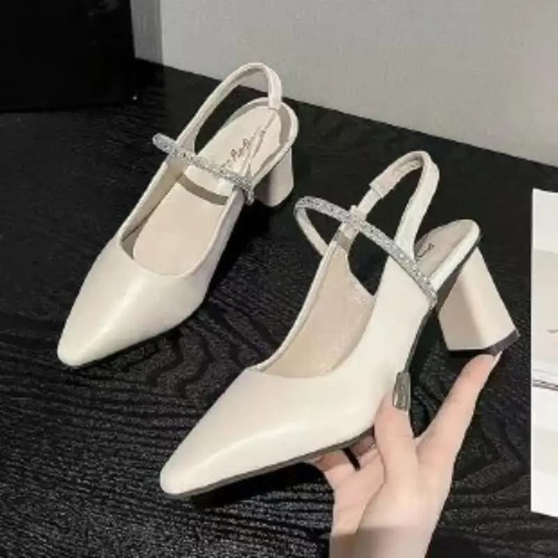 2026 Summer New French Style Closed Toe Block Heel Mary Jane Sandals Women One Strap Rhinestone Elegant Dress Matching Heels