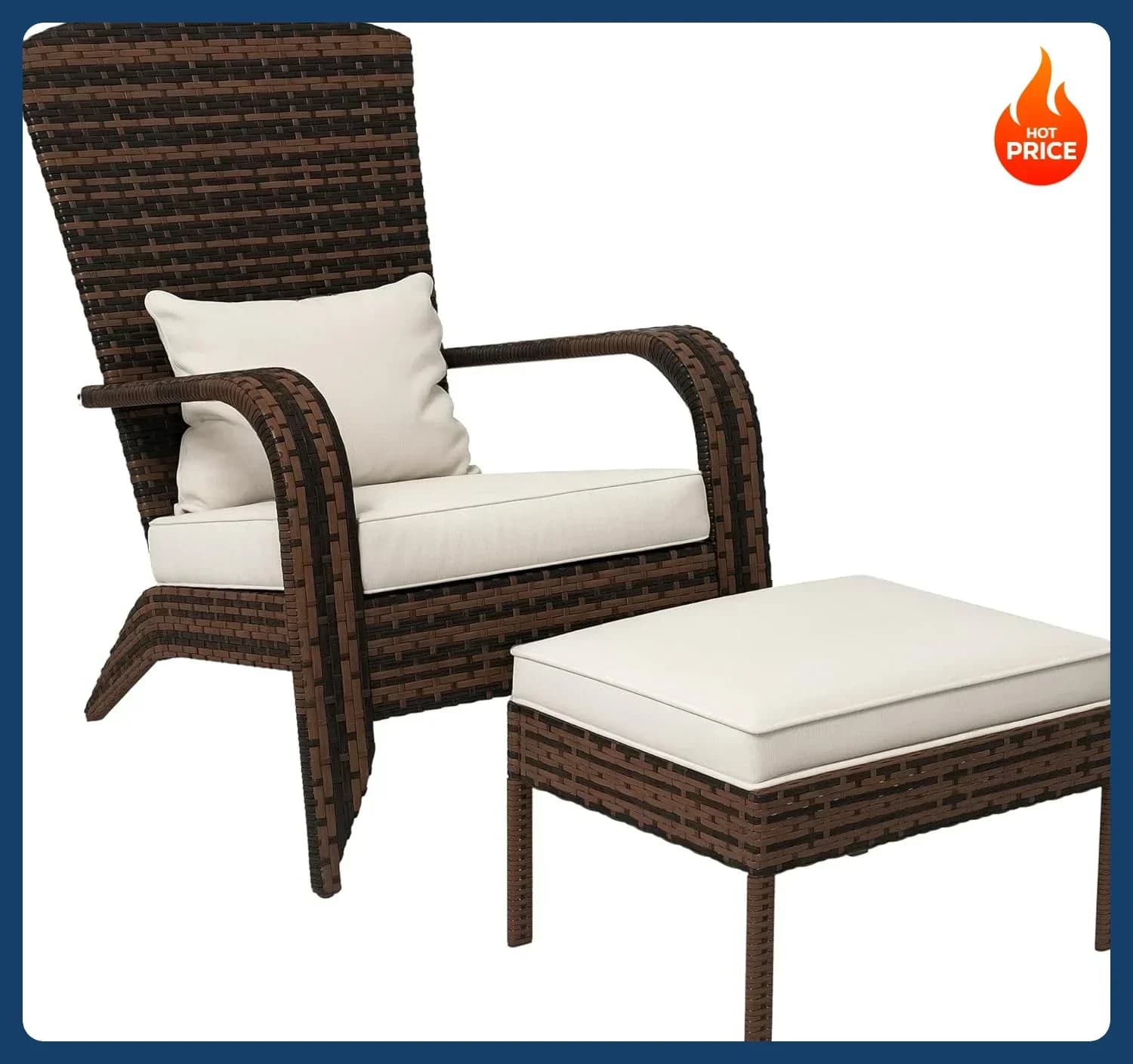 Offerta imperdibile! Sedia Adirondack in vimini da patio con poggiapiedi, sedia da esterno per braciere con cuscini