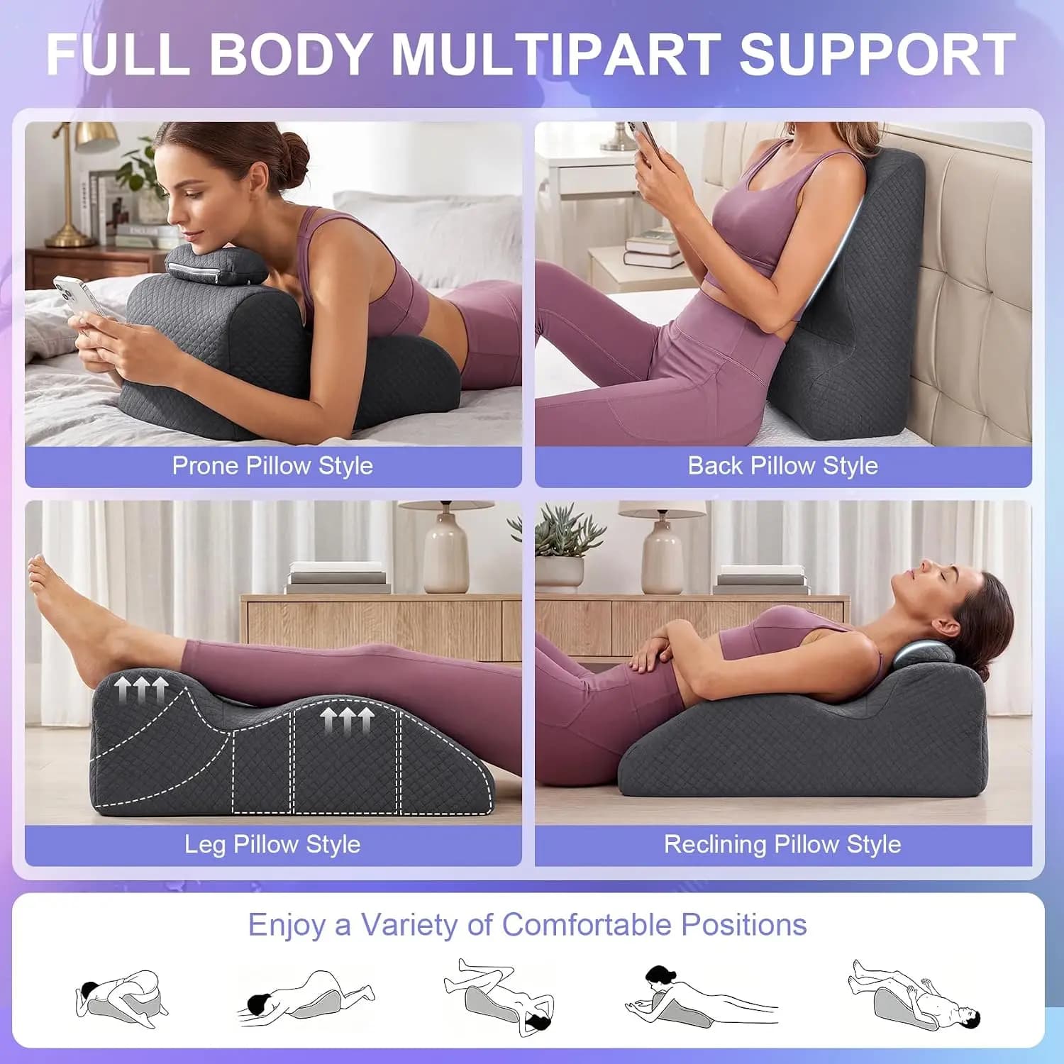Ergonomic Contoured Memory Foam Wedge Pillow, Maternity Pregnancy Position Support Pillow for Back Relief,for Sleeping & Reading