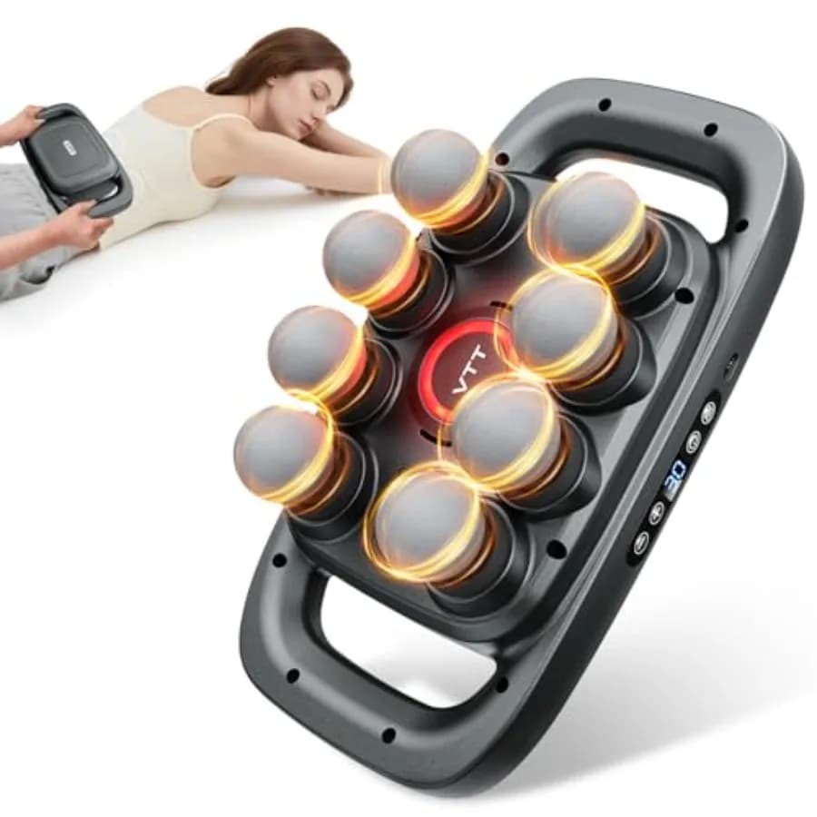 Pistola Massaggiante a 8 Testine per Tessuti Profondi, Massaggiatore Elettrico Portatile per Schiena, Spalle, Gambe, Sollievo dal Dolore Muscolare, Regalo Ideale