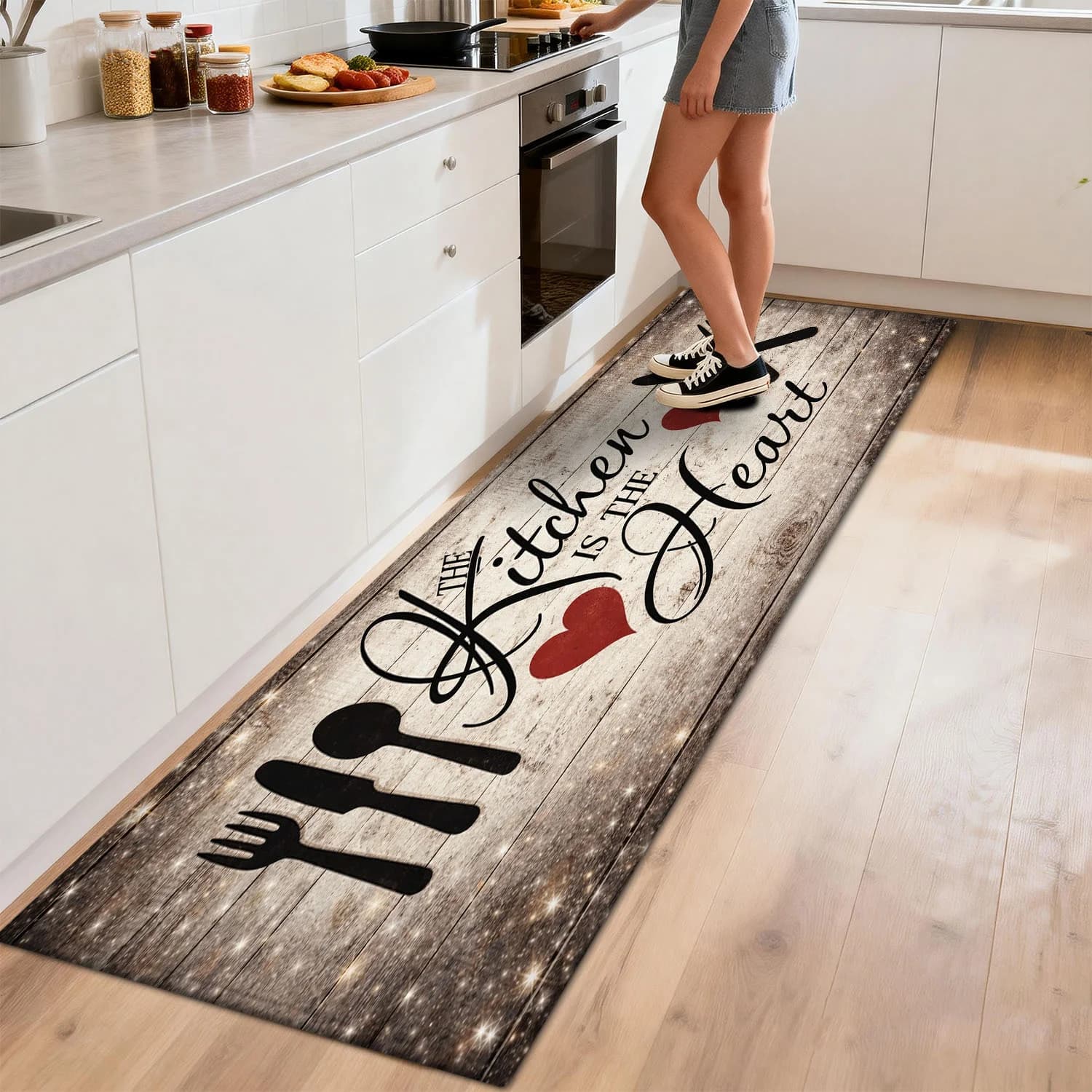 VIKAMA Tappeto da cucina con motivo a cuore, antiscivolo, morbido, per corridoio, lavanderia, balcone, decorazione per la casa