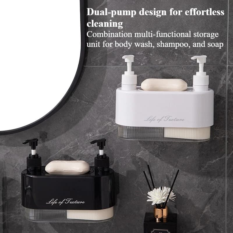 Dispenser di Sapone a Doppia Pompa, Bottiglia di Shampoo in Plastica Rinforzata, Erogatore Staccabile per Bagno | Flacone con Pompa per Detersivo Piatti e Igienizzante Mani