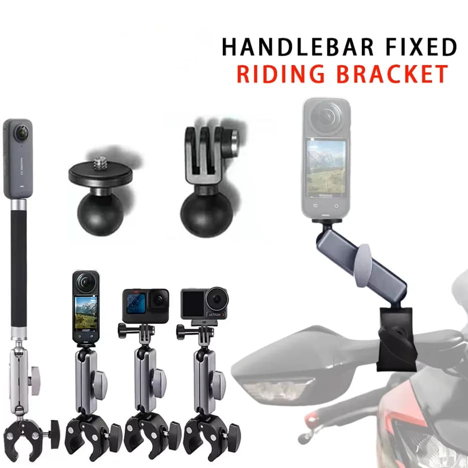 360 ° Supporto per Manubrio Moto e Bici, Asta Selfie e Monopiede per GoPro Hero, Insta360 X5, DJI Osmo Pocket 3, Action 6 e Smartphone