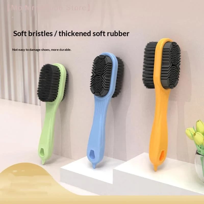 【M】​​Double-Sided Shoe Brush With Silicone Bristles Gentle On Leather Fabric Multi-Surface Cleaner For Shoes/Clothes Home Travel