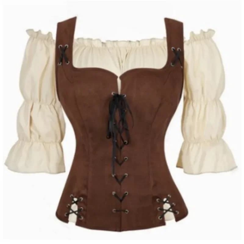 Camicetta da donna rinascimentale medievale con spalle scoperte Camicia Steampunk Corsetti gotici Costume da pirata per ragazze vittoriane