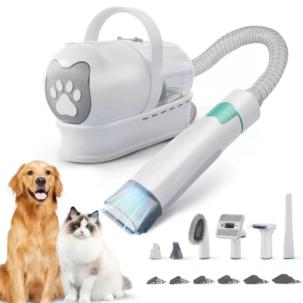 HYRA Pet Grooming Kit & Vacuum Suction 99% Pet Hair, Professional Clippers With 7 Proven Grooming Tools For Dogs Cats