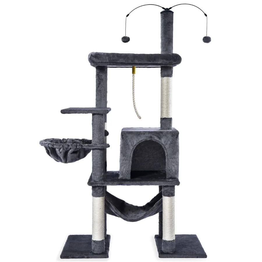 Extra Tall Multi-Level Cat Tree with Interactive Dangling Ball and Stable Double Base for Active Play and Comfort