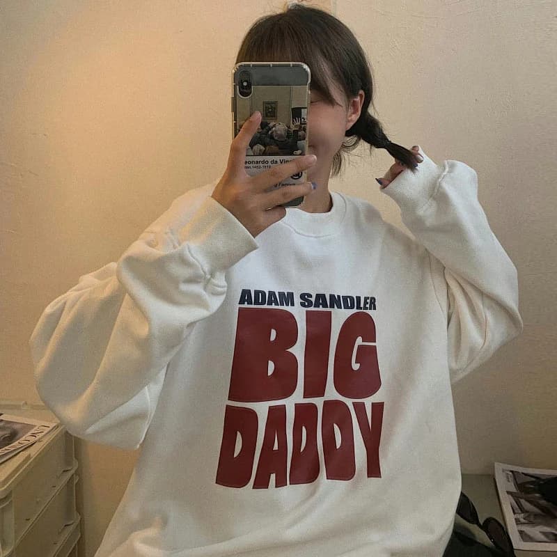 Spring Autumn Thin Women's Hoodie Hong Kong Style Trendy Long Sleeve round Neck Printed Loose Fit Comfortable Polyester Jacket