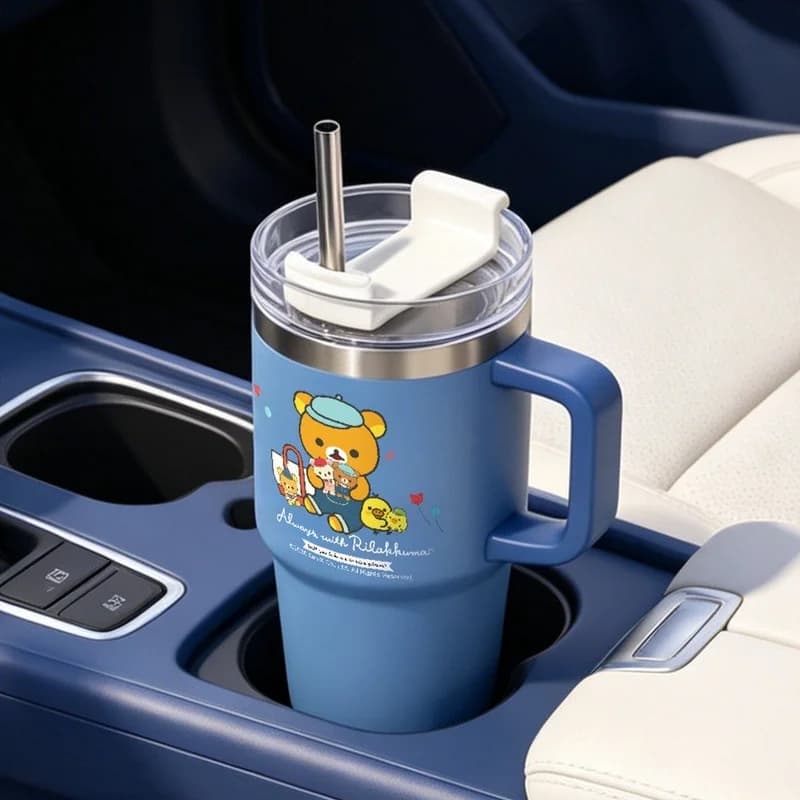 Rilakkuma Stainless Steel 680ml Insulated Water Cup With Straw Leakproof Car Travel Drink Mug
