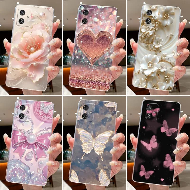 Phone Case For Motorola Moto G54 Power G64 G55 G54 Fundas Butterfly Bow Protective Casing Transparent Soft Silicone TPU Cover