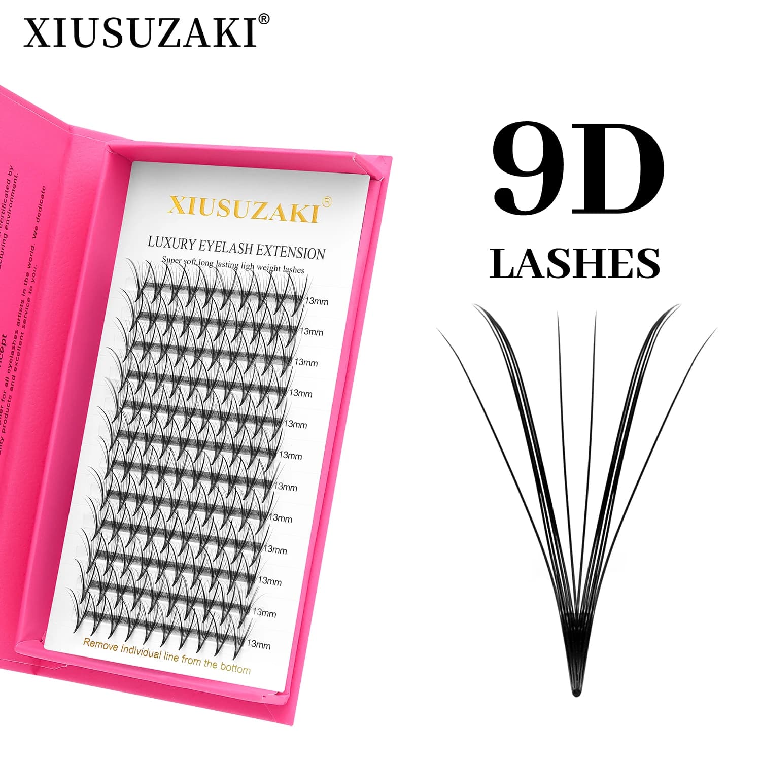 XIUSUZAKI New 9D Pre-packed volume fans Extensions of lashes Black matt Sottile Pointed base Russian volume fans Fake clustered eyelashes