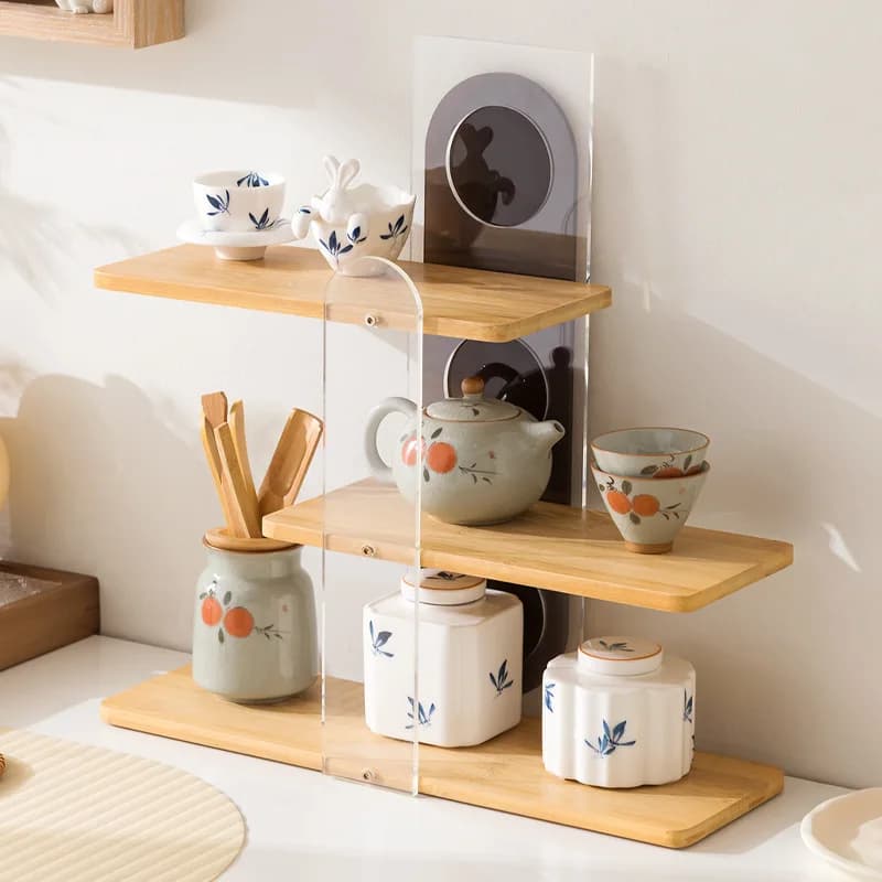 Durable Solid wood teacup rack Chinese Bogu rack storage box table rack Pu'er teapot stove tea set rack