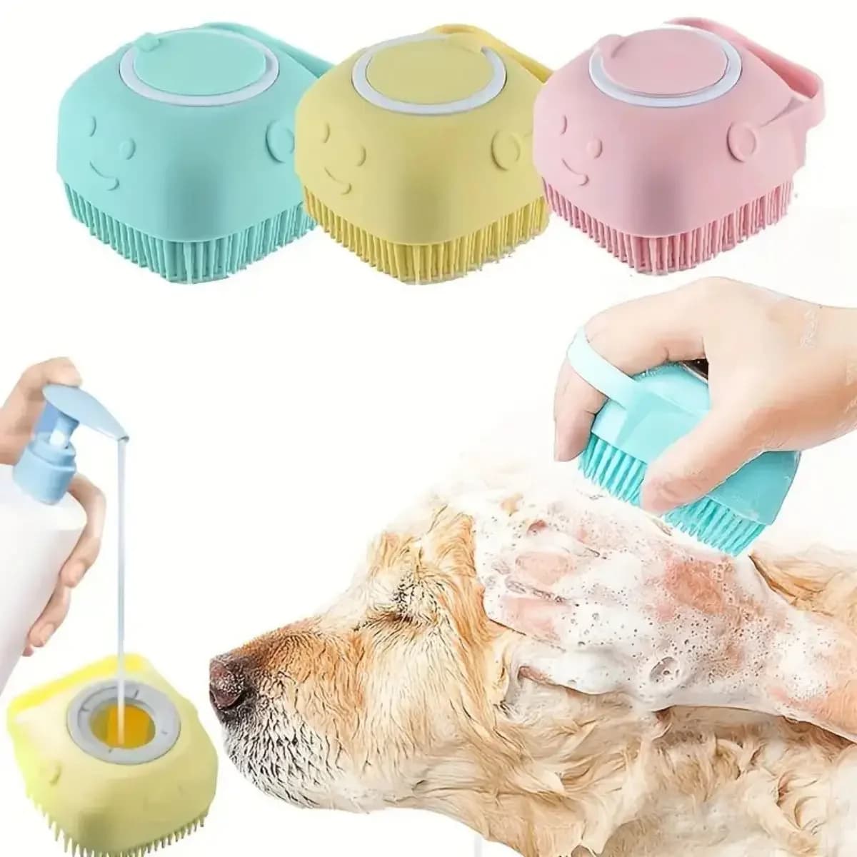 Spazzola da bagno per cani e gatti in morbido silicone con dispenser per shampoo – Strumento per toelettatura per massaggio delicato