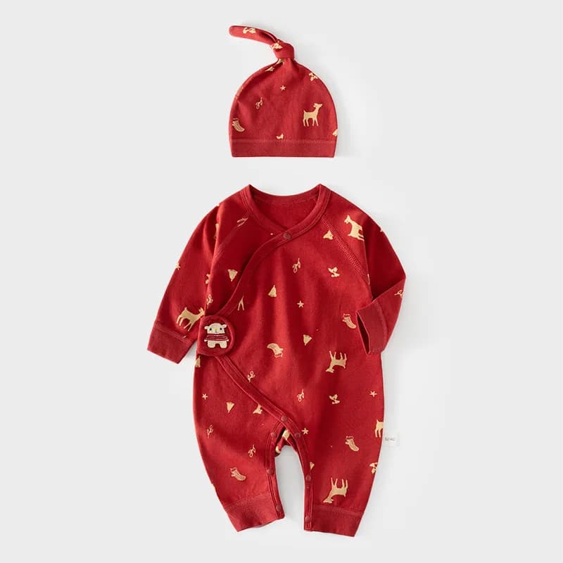 Newborn Red Jumpsuit Baby Romper Spring and Autumn Pure Cotton Newborn Gown Romper Unisex Baby Underwear