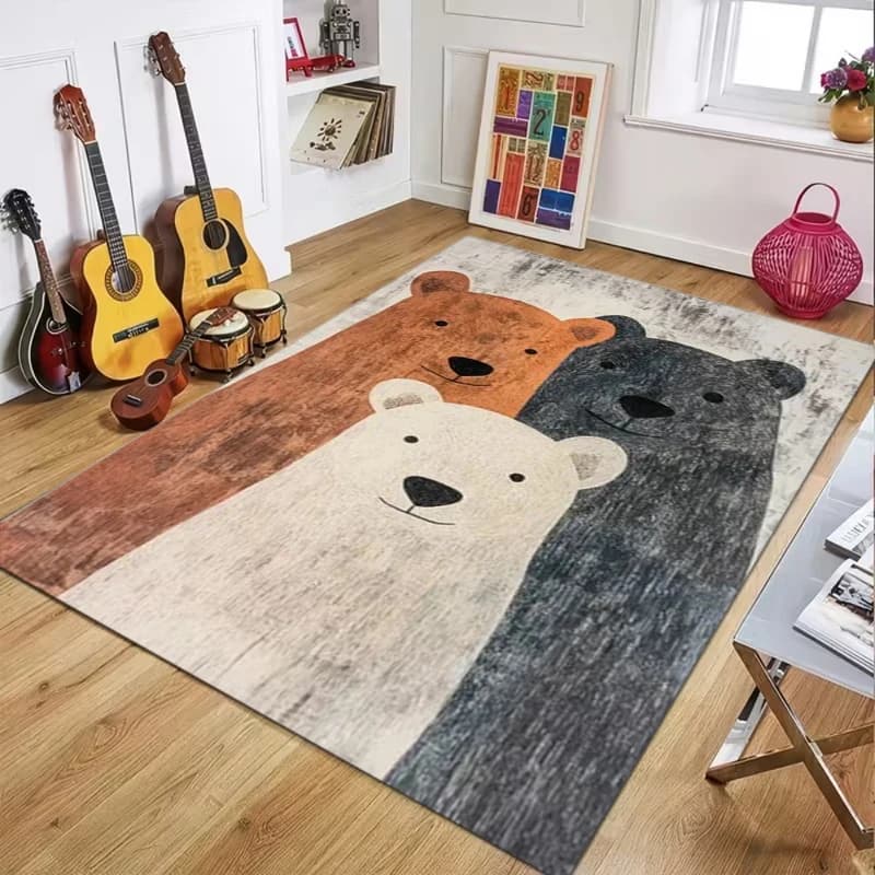 Tappeto con Stampa di Orso Cartoonesco, Antiscivolo, Morbido, Moderno, per Camere dei Bambini, Soggiorno, Asilo Nido, Decorazione Casa