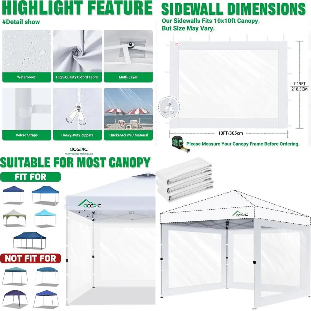 Transparent side walls for 10x10 pop-up curtains, transparent PVC curtains, 8 mil zipper and Velcro case, 3 (white) package