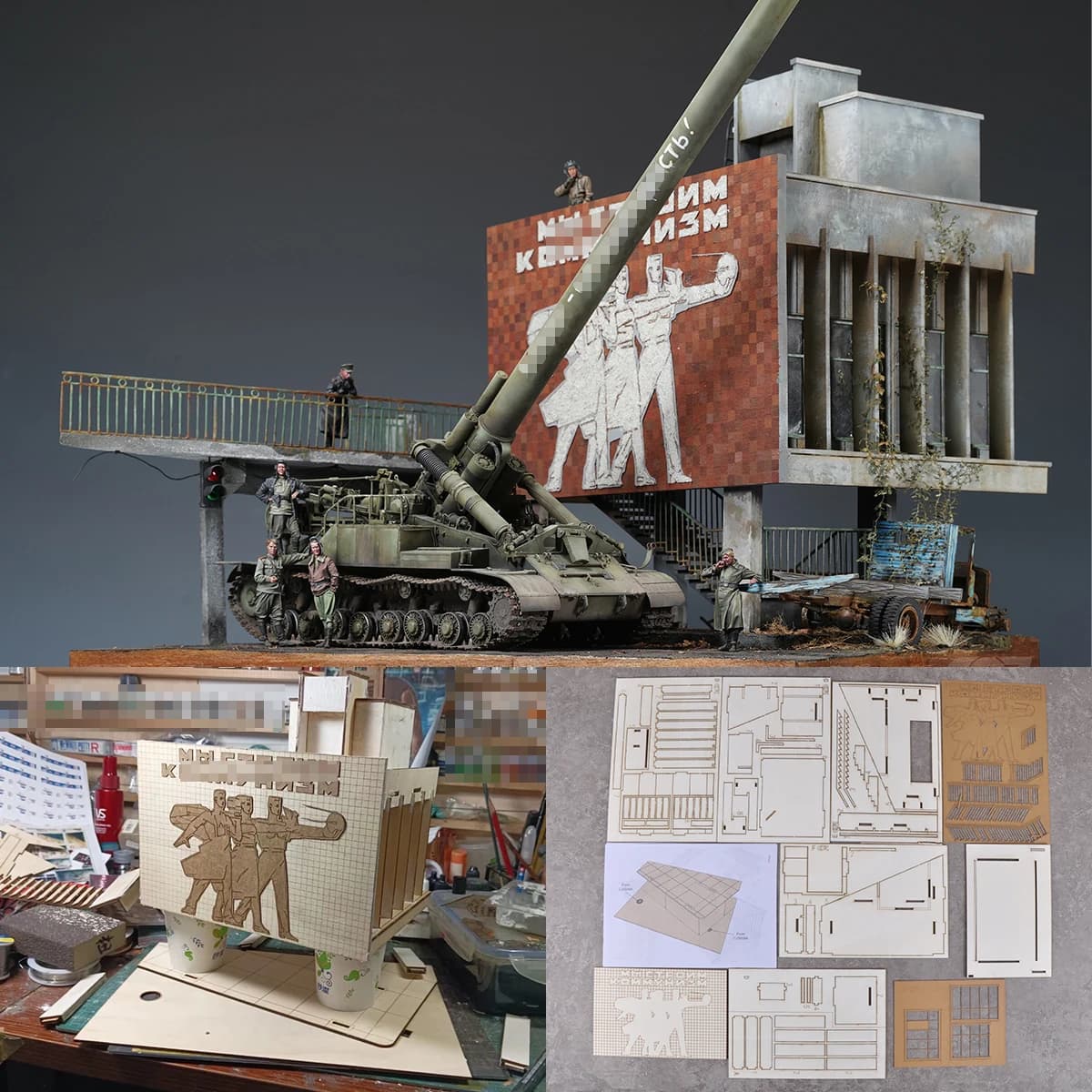 Modello architettonico da assemblare, tavolo di sabbia, 1947-1991, casa a tre piani, diorama stradale, kit modello in scala 1/35