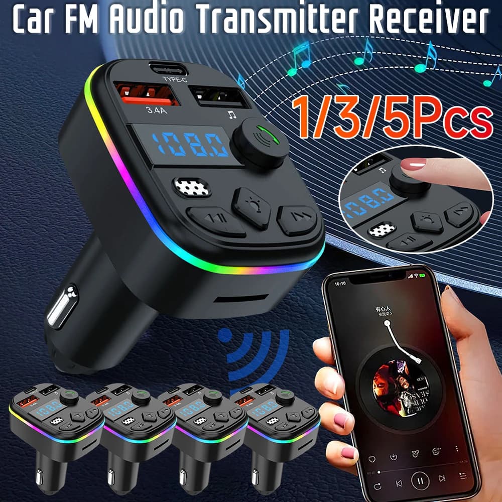 1/3/5PCS Auto Trasmettitore Audio FM Ricevitore Bluetooth 5.3 Lettore MP3 Adattatore Supporto TF Card U Disco Caricatore Per Auto Elettronica per auto