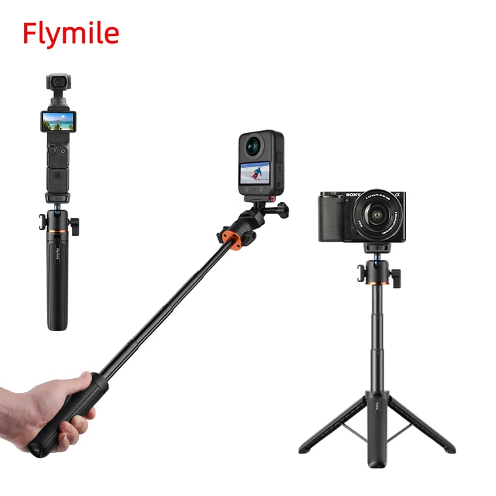 Flymile Treppiede allungabile per selfie stick 21,26" Vlog Maniglia per DJI OSMO 360/Action 5 Pro/Pocket 3/Insta360 X5 Accessori