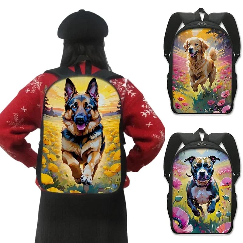 Zaino con stampa fiore cane marino Golden Retriever / pastore tedesco / Bull Terrier Zaini per bambini Donna Uomo Zaino per laptop