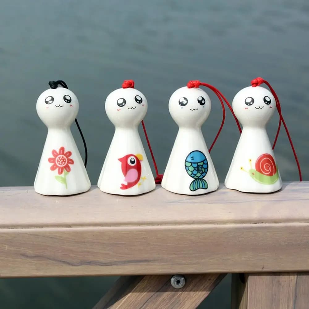 Cartoon Sunny Wind Chimes Cute Handmade Smile Wind Chimes Antique Japanese Hanging Porcelain Wind Chimes