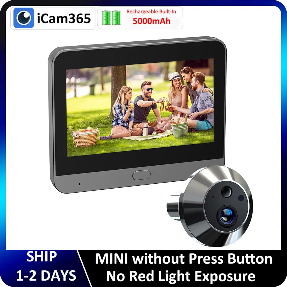 ICam365 APP 940NM Nessuna esposizione rossa Visione notturna 3MP 2.4G WiFi Spioncino Porta Cat Eye Visualizzatore digitale Telecamera PIR con monitor da 4,3"