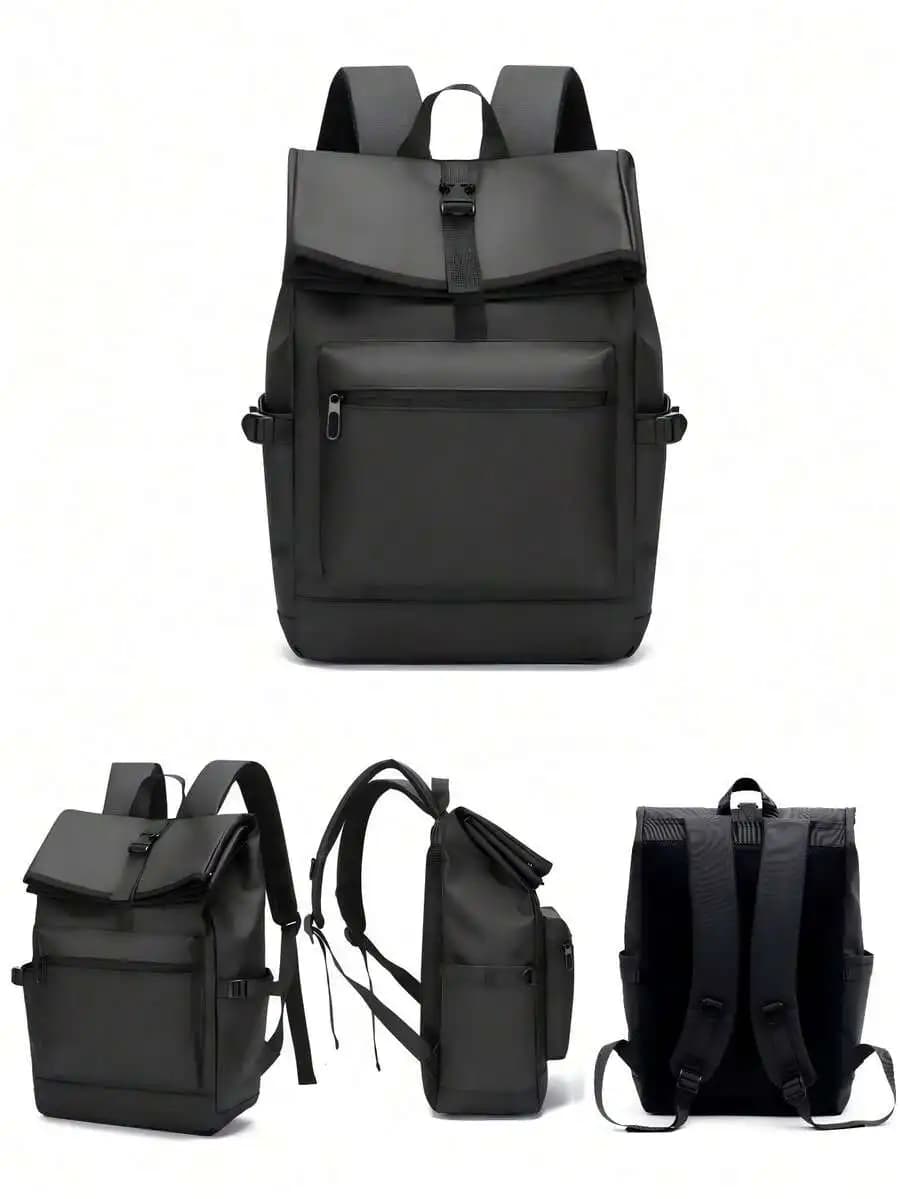 New Black Waterproof Flap Cover Backpack For Men, Business Travel Commute Office Laptop Bag, Leisure Outdoor Fitness Bookbag, Mi