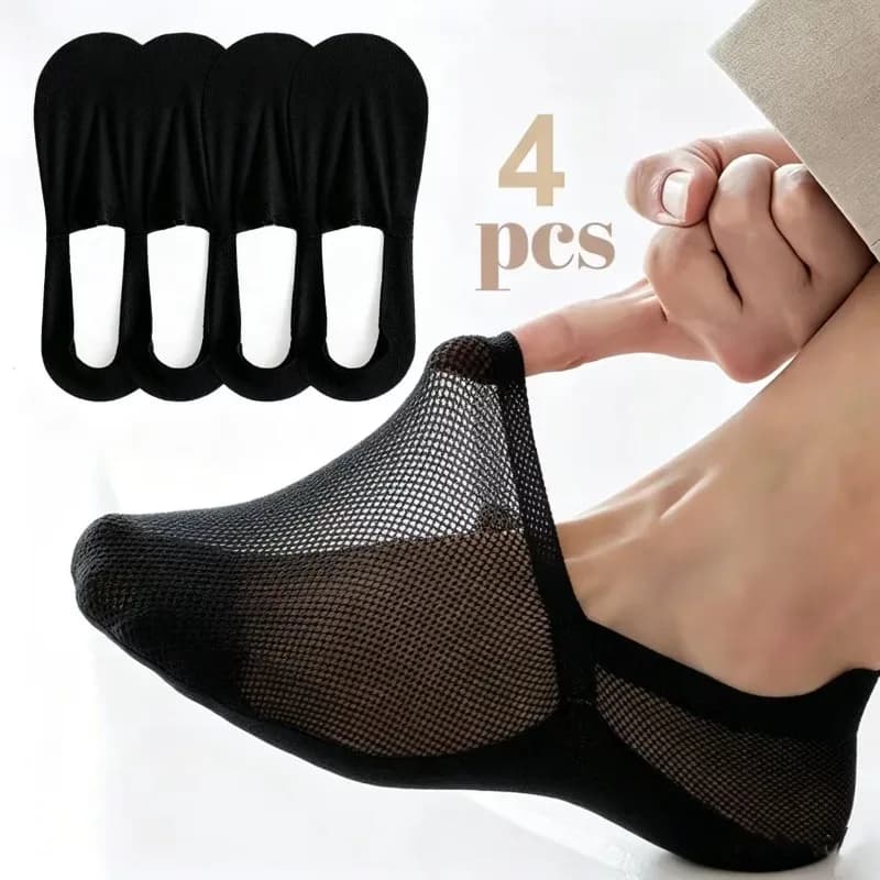 4 Paia di Calzini Invisibili Unisex in Cotone - Antiscivolo, Traspiranti, Adatti per Scarpe Basse e Casual