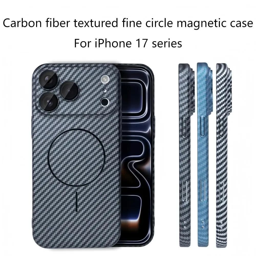 Custodia Magnetica in Fibra di Carbonio e Kevlar per iPhone 17 16 15 14 13 12 Plus Pro Max, Compatibile con Ricarica Wireless Magsafe