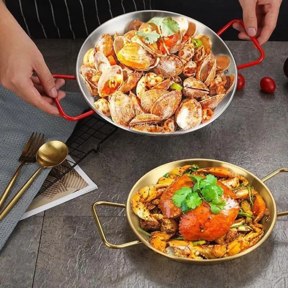 Stainless Steel Non-stick Pot for Sea Fruits, Salad Plate, Container, Sea Fruit Pan, Pot, Kitchen Tools, Double Handle, Cutlery