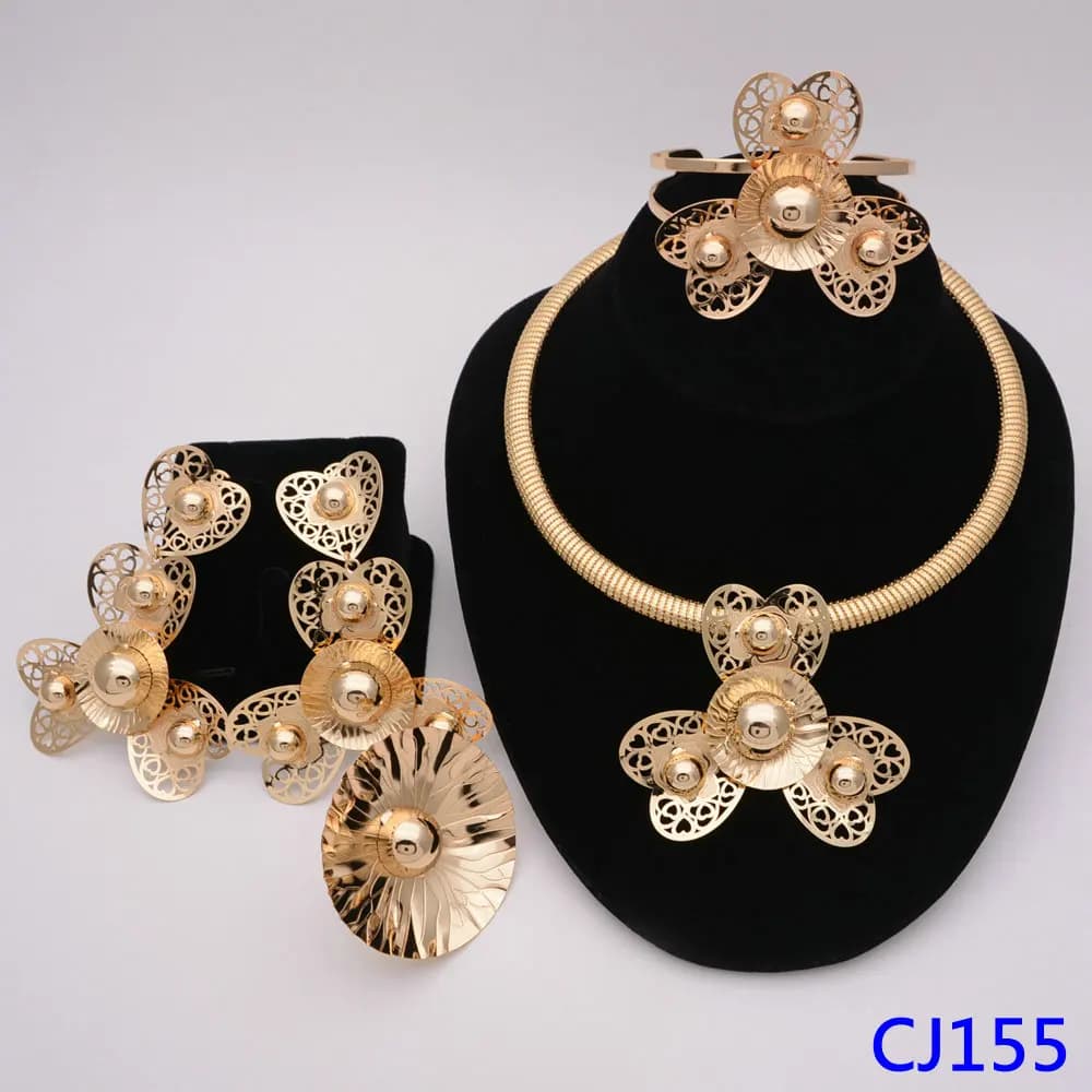 african women fashion coral beads jewlery set Luxury Dubai style Plated 4pcs Necklace Earrings Ring Bracelet party gift