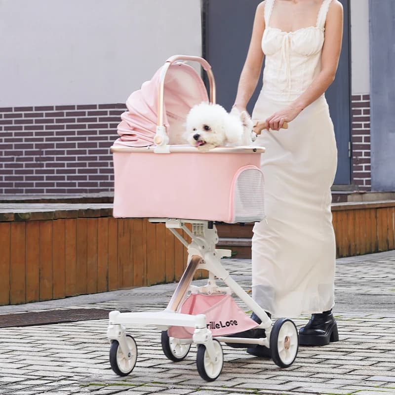 Passeggino per gatti portatile staccabile che trasporta passeggino per gatti pieghevole e traspirante da viaggio all'aperto impermeabile facile da pulire