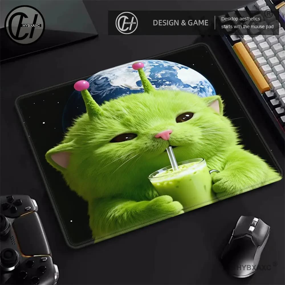 Tappetino per Mouse da Gaming HYBXAXC Alien Cat, Tappetino da Scrivania con Gatto Spaziale Carino, Antiscivolo con Bordo Bloccato in Gomma, Tappetino per Tastiera per Giocatori PC