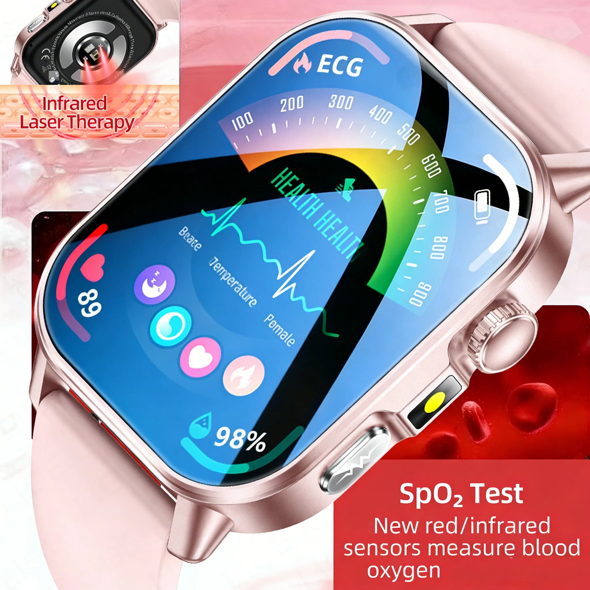 New Smartwatch 2026 with 450mAh Laser for Men and Women: ECG, Cardiac Frequency, Oxygen in Blood, Lipidi, Urico Acid and Bluetooth Calls
