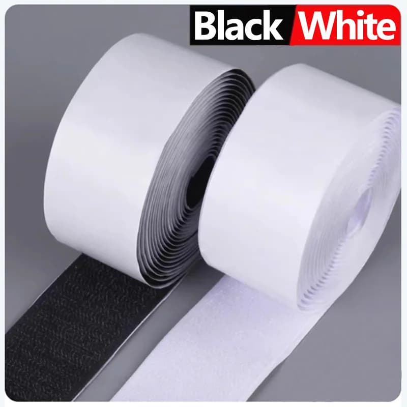 Nastro Adesivo a Strappo Autoadesivo 1M/2M/3M, Chiusura a Gancio e Occhiello, Nastro Magico con Colla Nero/Bianco