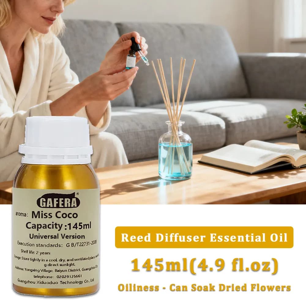 GAFERA 145ml (4.9 fl.oz) Oli Essenziali Miss Coco/Cedro - Per Diffusori a Bastoncino e Diffusori Aromaterapici Senza Fiamma, Olio Aromatico di Ricambio