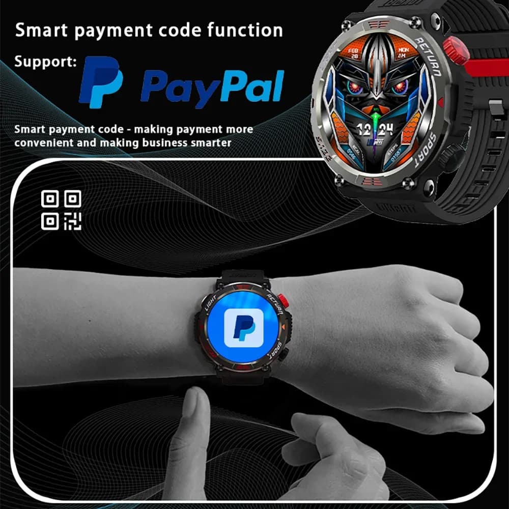 LOKMAT Torcia Smart Watch, Chiamate BT impermeabili 50M Supporto per orologio PayPal Fitness Tracker Messaggio Push Smartwatch per telefono