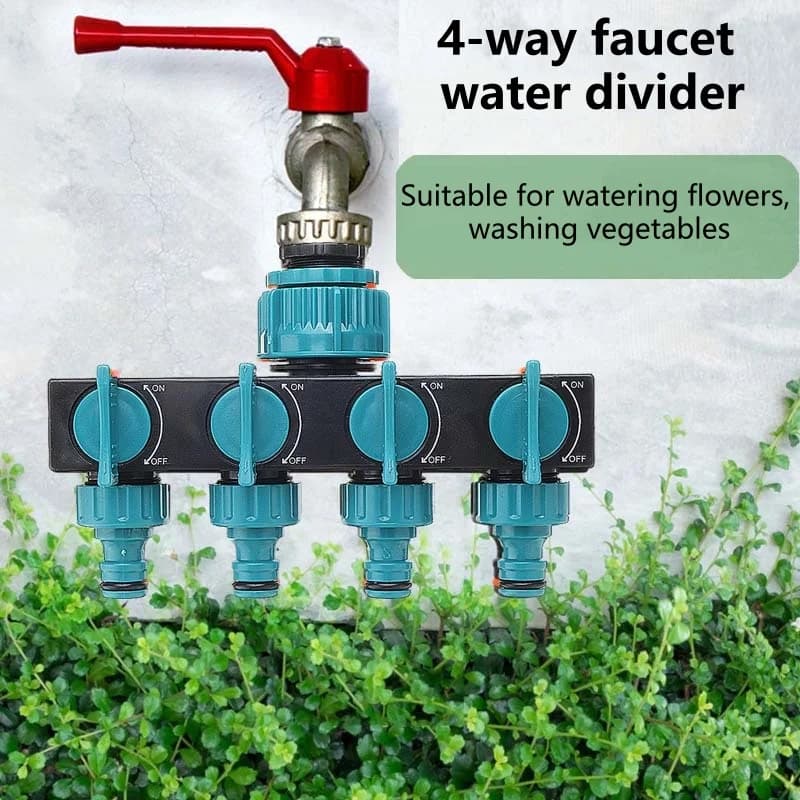 Raccordo per Tubo Irrigazione, Divisore Acqua a 4 Vie, Connettore per Sistema di Irrigazione, Valvola per Giardino