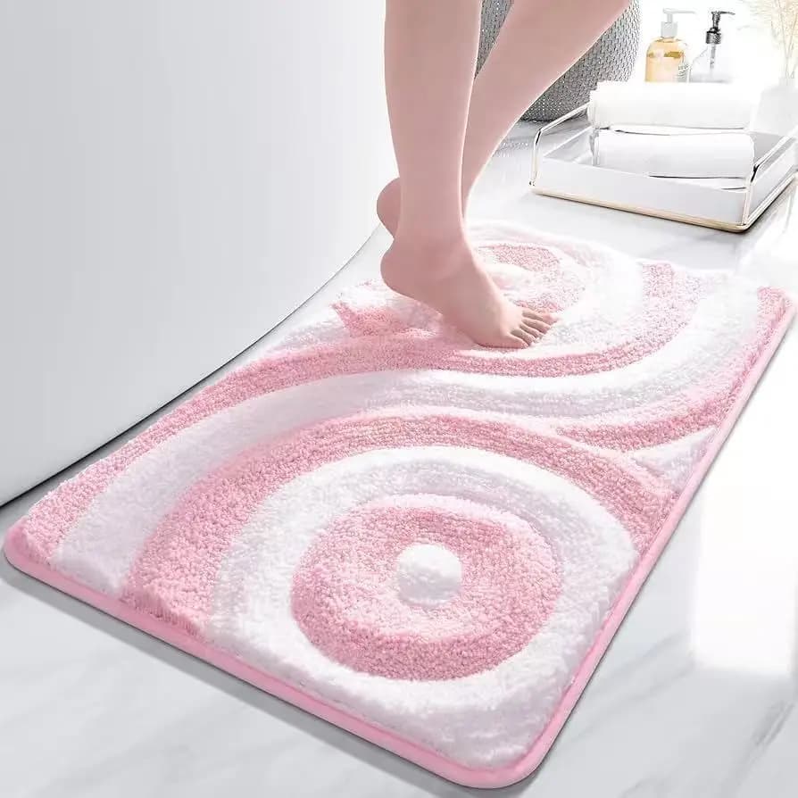Tappetino da bagno antiscivolo VIKAMA con motivo a spirale rosa, morbido, assorbente, lavabile in lavatrice, tappetino da bagno in stile nordico fresco, decorazione per la casa