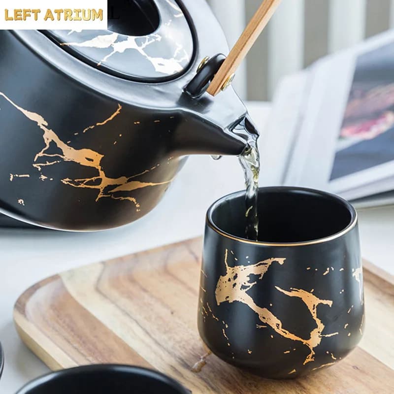 ANTOWALL Nordic Teacup Marble Golden Color Coffee Cup 250ml Water Cup Drinkware Black White Cups