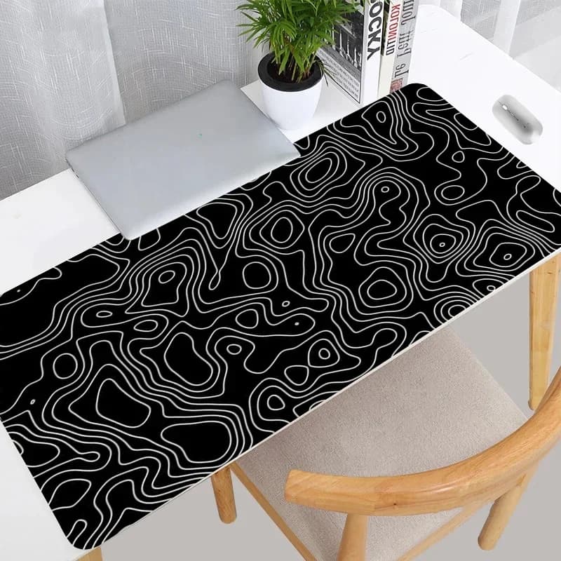 Mappa topografica bianca nera Tappetino per mouse XXL Tappetino per tastiera per computer Tappetino per mouse Gamer Morbido tappeto per ufficio Tappetino per mouse da tavolo Tappetino per mouse desktop