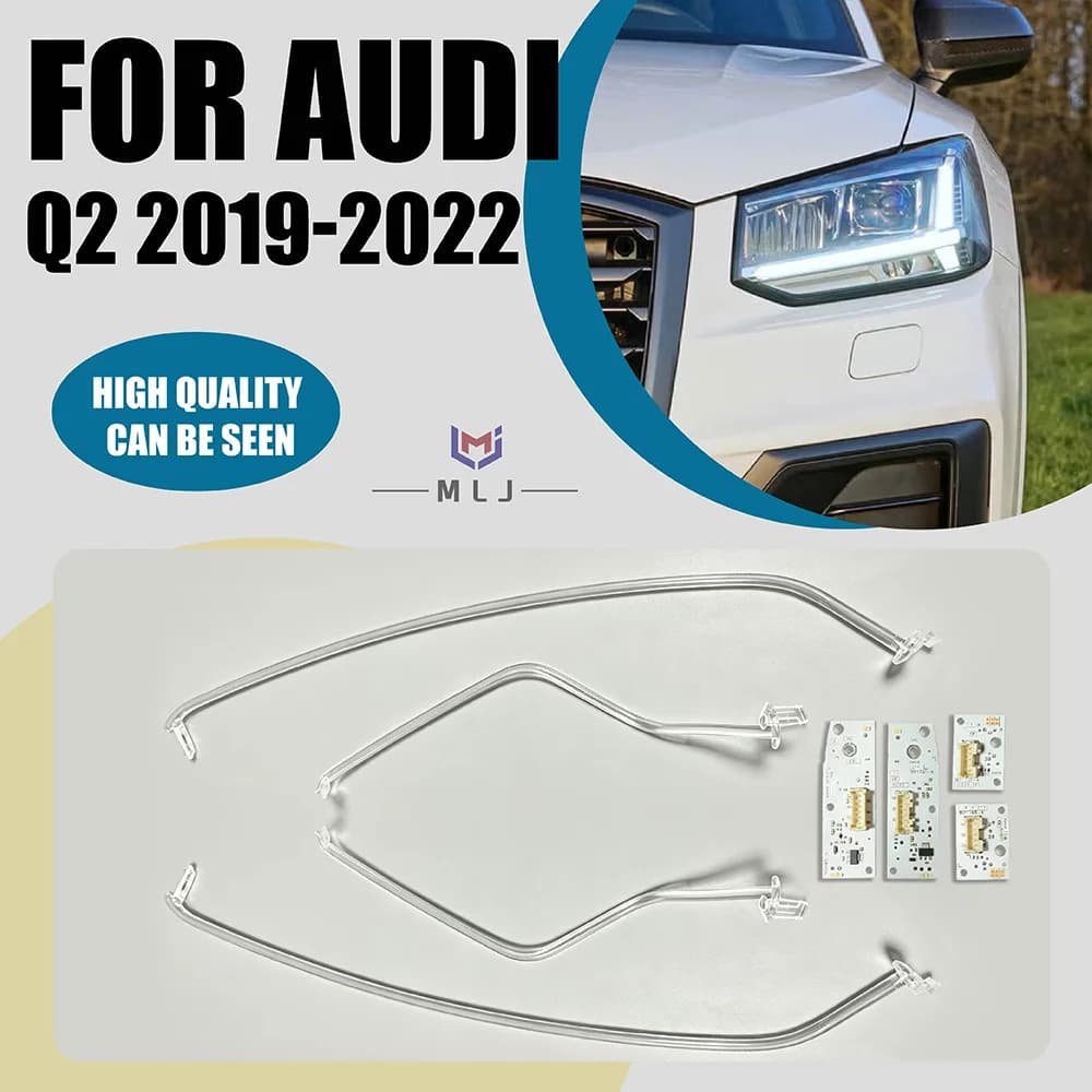 For Audi Q2 2019-2022 LED Headlight Daytime Running Light Guide Strip Tube Headlight Acrylic Angel Eye Light Guide Strip Tube