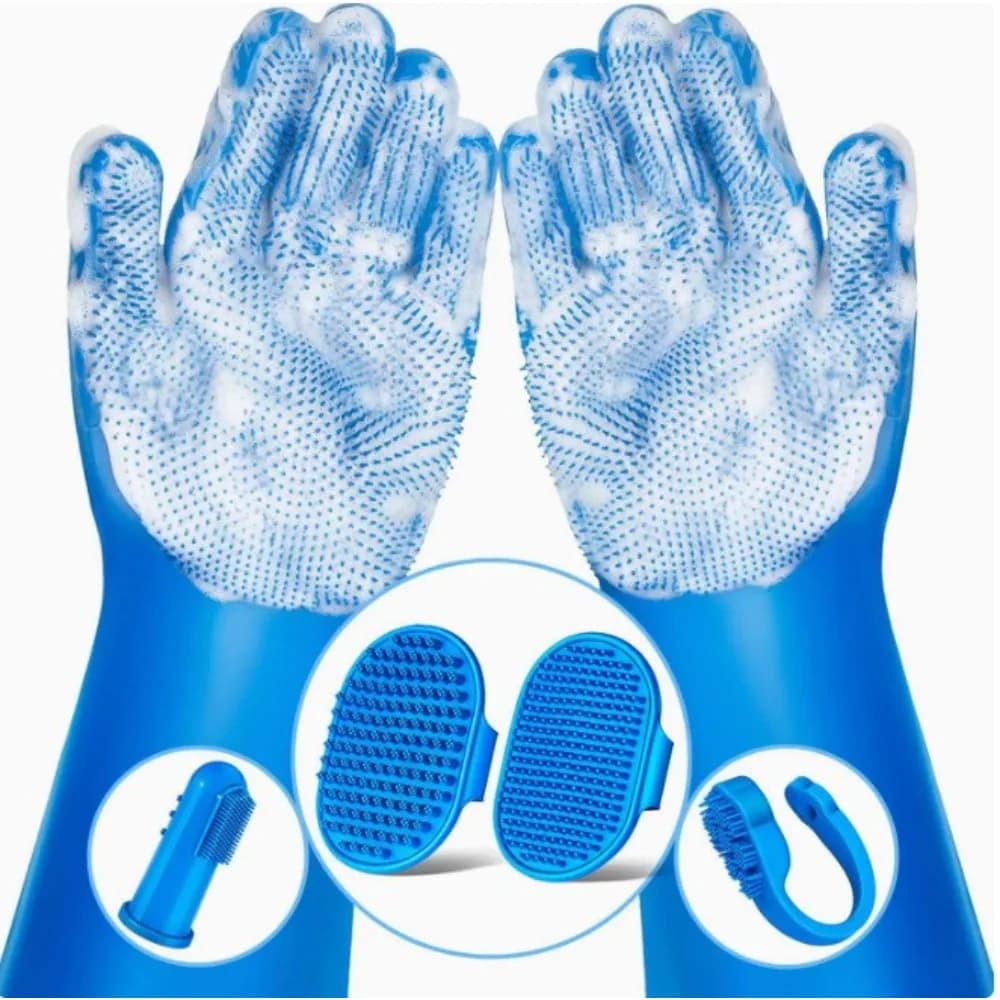Guanto per la Pulizia e la Toelettatura di Animali Domestici, Guanto per il Bagno di Cani e Gatti, Scrubber Indiretto per Shampoo/Gel, Guanto Morbido in Silicone per la Pulizia e la Protezione della Pelle delle Mani