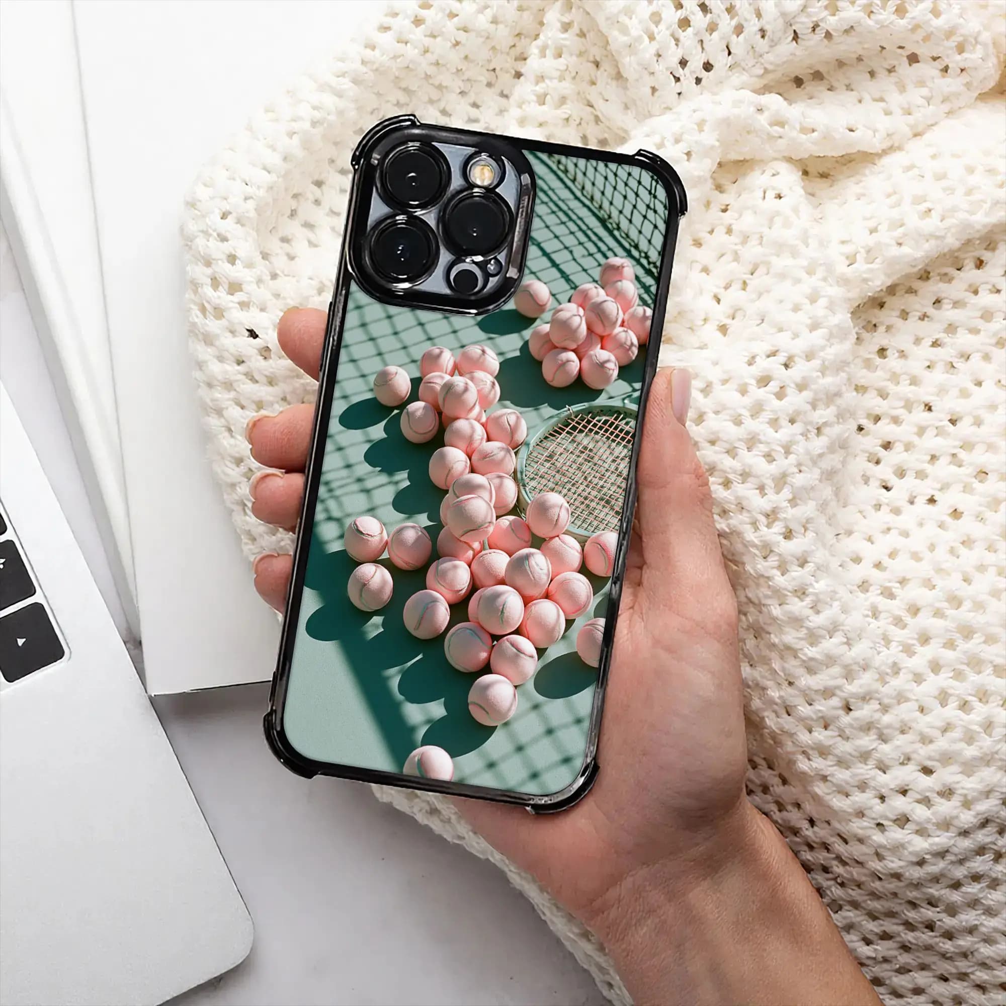 New Armor Bumper Shockproof Coquette Pink Tennis Ball Court Aesthetic Electroplating Process for iPhone Various Models